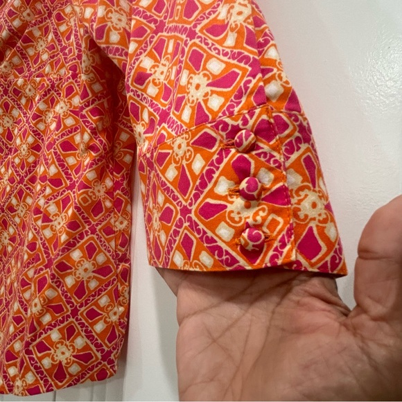 Talbots Petites Colorful Orange Top Split V Mock Neck 3/4 Sleeve Side Zip Sz XL - Picture 4 of 11